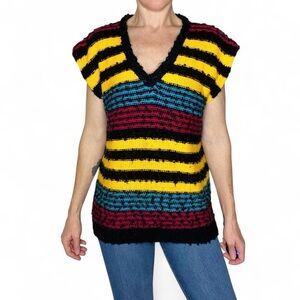 Vintage 80’s Extra Touch Unisex Colorful Stripe V-Neck Sweater